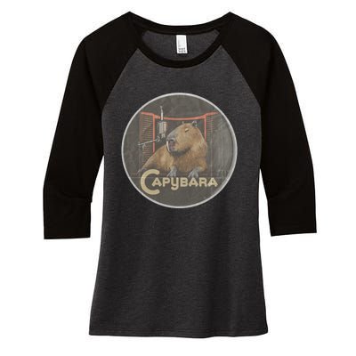 Vintage Capybara Retro Capybara Women's Tri-Blend 3/4-Sleeve Raglan Shirt