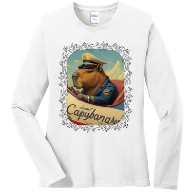 Vintage Capybara Retro Capybara Ladies Long Sleeve Shirt