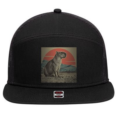 Vintage Capybara Retro Capybara 7 Panel Mesh Trucker Snapback Hat
