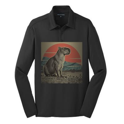 Vintage Capybara Retro Capybara Silk Touch Performance Long Sleeve Polo