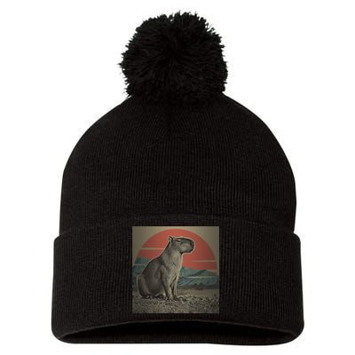Vintage Capybara Retro Capybara Pom Pom 12in Knit Beanie