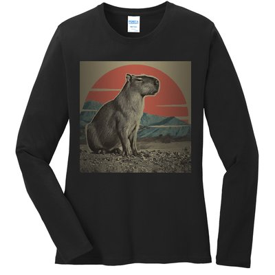 Vintage Capybara Retro Capybara Ladies Long Sleeve Shirt