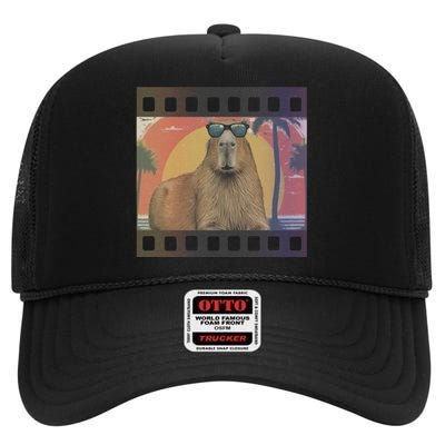 Vintage Capybara Retro Capybara High Crown Mesh Back Trucker Hat