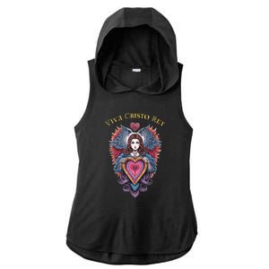 Viva Cristo Rey Sacred Heart Roman Catholic Ladies PosiCharge Tri-Blend Wicking Draft Hoodie Tank