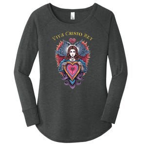 Viva Cristo Rey Sacred Heart Roman Catholic Women's Perfect Tri Tunic Long Sleeve Shirt