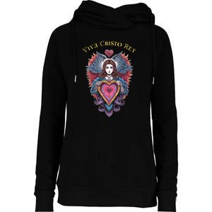 Viva Cristo Rey Sacred Heart Roman Catholic Womens Funnel Neck Pullover Hood