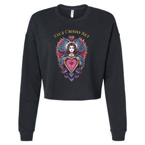 Viva Cristo Rey Sacred Heart Roman Catholic Cropped Pullover Crew