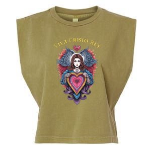 Viva Cristo Rey Sacred Heart Roman Catholic Garment-Dyed Women's Muscle Tee