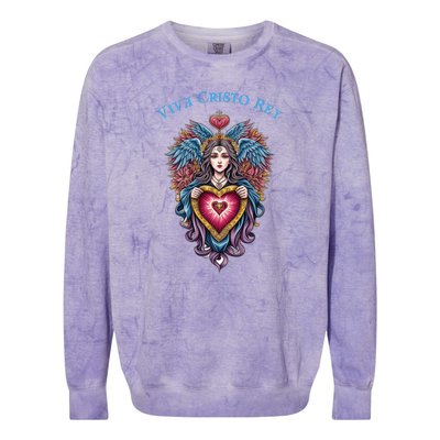 Viva Cristo Rey Sacred Heart Roman Catholic Colorblast Crewneck Sweatshirt