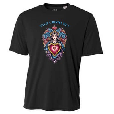 Viva Cristo Rey Sacred Heart Roman Catholic Cooling Performance Crew T-Shirt