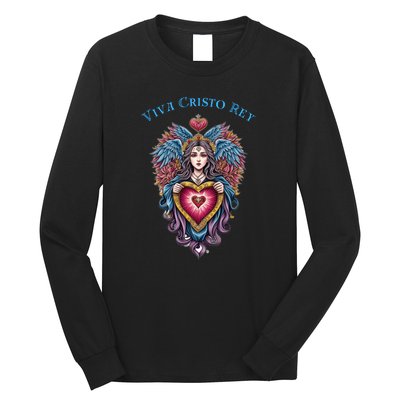 Viva Cristo Rey Sacred Heart Roman Catholic Long Sleeve Shirt