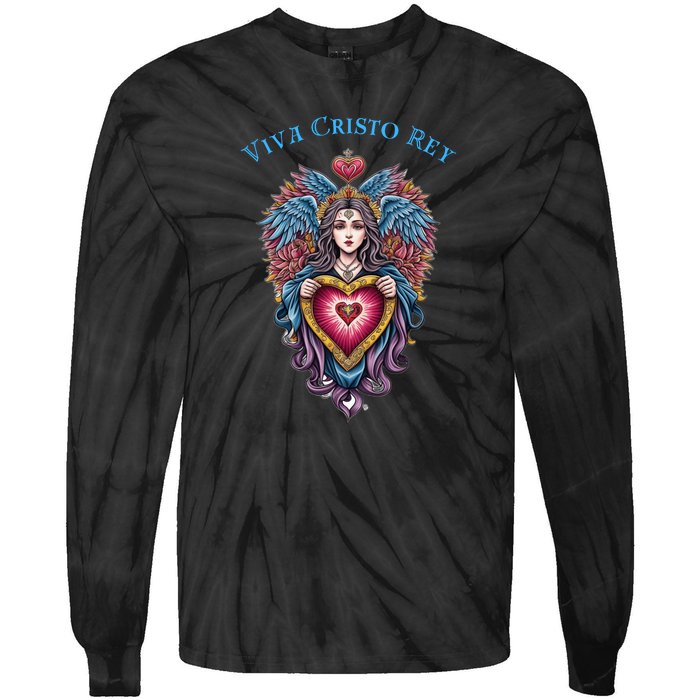 Viva Cristo Rey Sacred Heart Roman Catholic Tie-Dye Long Sleeve Shirt