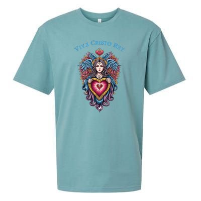 Viva Cristo Rey Sacred Heart Roman Catholic Sueded Cloud Jersey T-Shirt