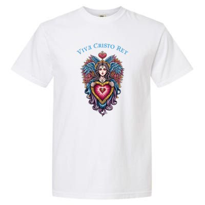 Viva Cristo Rey Sacred Heart Roman Catholic Garment-Dyed Heavyweight T-Shirt