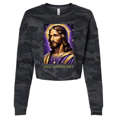 Viva Cristo Rey Catholic Jesus Christ The King Cropped Pullover Crew