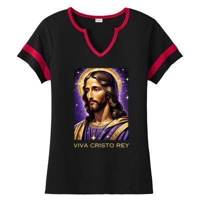 Viva Cristo Rey Catholic Jesus Christ The King Ladies Halftime Notch Neck Tee