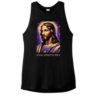 Viva Cristo Rey Catholic Jesus Christ The King Ladies PosiCharge Tri-Blend Wicking Tank