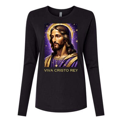 Viva Cristo Rey Catholic Jesus Christ The King Womens Cotton Relaxed Long Sleeve T-Shirt