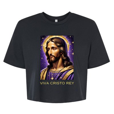 Viva Cristo Rey Catholic Jesus Christ The King Bella+Canvas Jersey Crop Tee