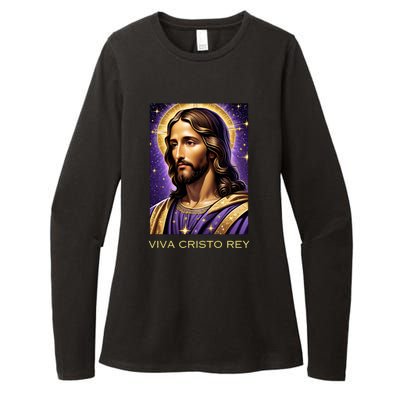 Viva Cristo Rey Catholic Jesus Christ The King Womens CVC Long Sleeve Shirt