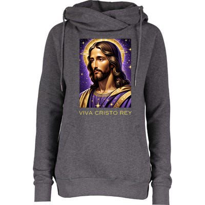 Viva Cristo Rey Catholic Jesus Christ The King Womens Funnel Neck Pullover Hood