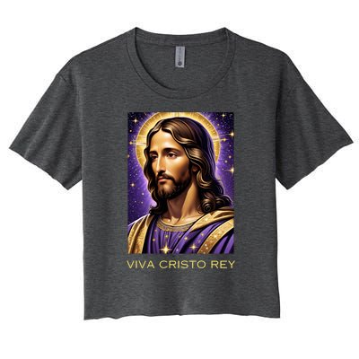 Viva Cristo Rey Catholic Jesus Christ The King Women's Crop Top Tee