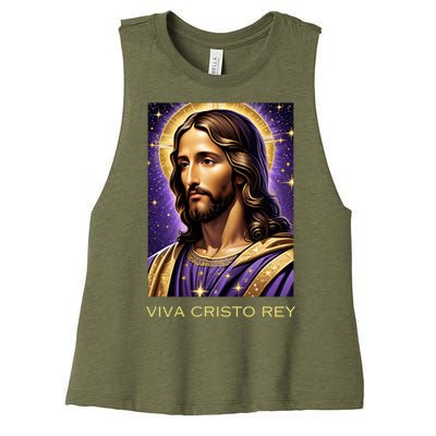 Viva Cristo Rey Catholic Jesus Christ The King Women's Racerback Cropped Tank