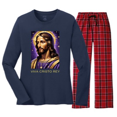 Viva Cristo Rey Catholic Jesus Christ The King Women's Long Sleeve Flannel Pajama Set 