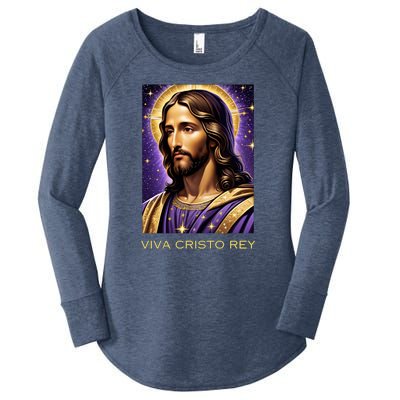 Viva Cristo Rey Catholic Jesus Christ The King Women's Perfect Tri Tunic Long Sleeve Shirt