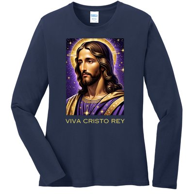 Viva Cristo Rey Catholic Jesus Christ The King Ladies Long Sleeve Shirt