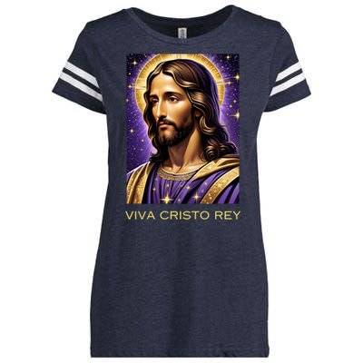 Viva Cristo Rey Catholic Jesus Christ The King Enza Ladies Jersey Football T-Shirt