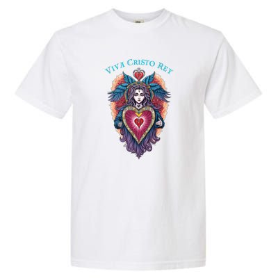 Viva Cristo Rey Sacred Heart Roman Catholic Garment-Dyed Heavyweight T-Shirt