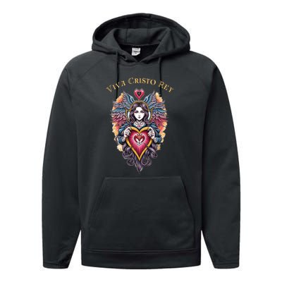 Viva Cristo Rey Sacred Heart Roman Catholic Performance Fleece Hoodie