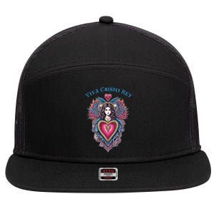 Viva Cristo Rey Sacred Heart Roman Catholic 7 Panel Mesh Trucker Snapback Hat