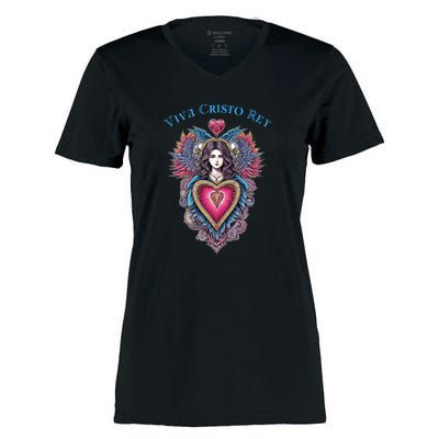 Viva Cristo Rey Sacred Heart Roman Catholic Women's Momentum V-Neck T-Shirt