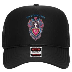 Viva Cristo Rey Sacred Heart Roman Catholic High Crown Mesh Back Trucker Hat