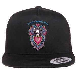 Viva Cristo Rey Sacred Heart Roman Catholic Flat Bill Trucker Hat