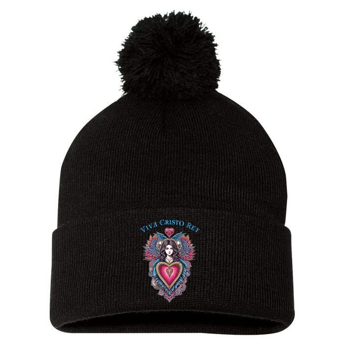 Viva Cristo Rey Sacred Heart Roman Catholic Pom Pom 12in Knit Beanie