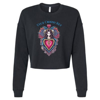 Viva Cristo Rey Sacred Heart Roman Catholic Cropped Pullover Crew