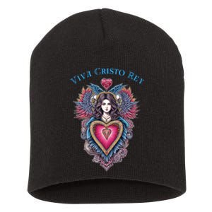 Viva Cristo Rey Sacred Heart Roman Catholic Short Acrylic Beanie