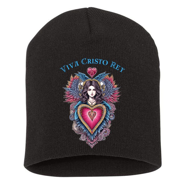 Viva Cristo Rey Sacred Heart Roman Catholic Short Acrylic Beanie