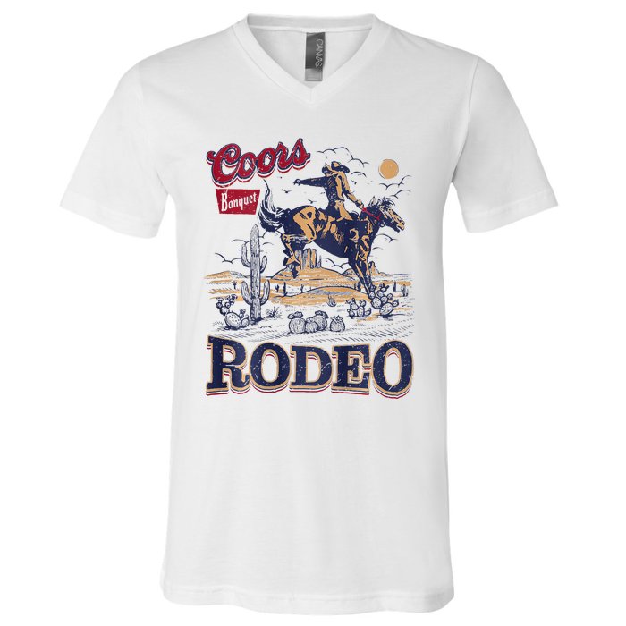 Vintage Cowhide Riding Cow Western Country Rodeo V-Neck T-Shirt