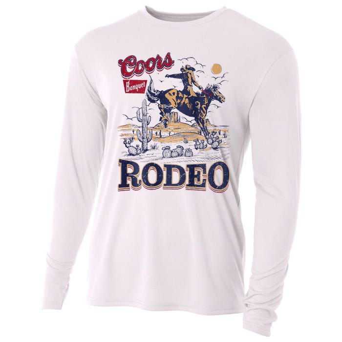 Vintage Cowhide Riding Cow Western Country Rodeo Cooling Performance Long Sleeve Crew