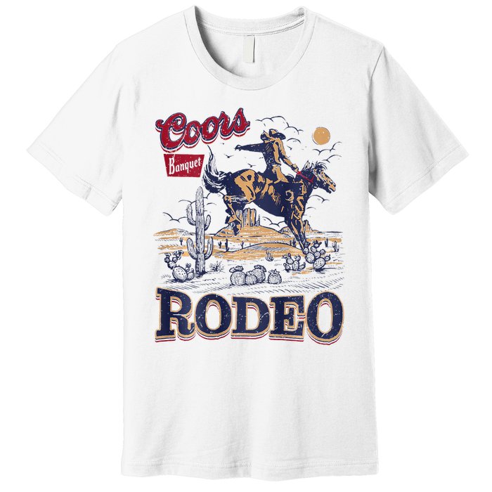 Vintage Cowhide Riding Cow Western Country Rodeo Premium T-Shirt