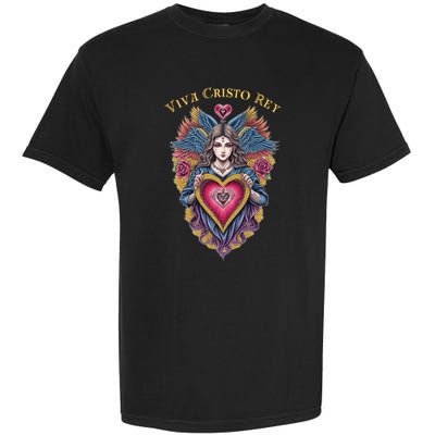 Viva Cristo Rey Sacred Heart Roman Catholic Garment-Dyed Heavyweight T-Shirt