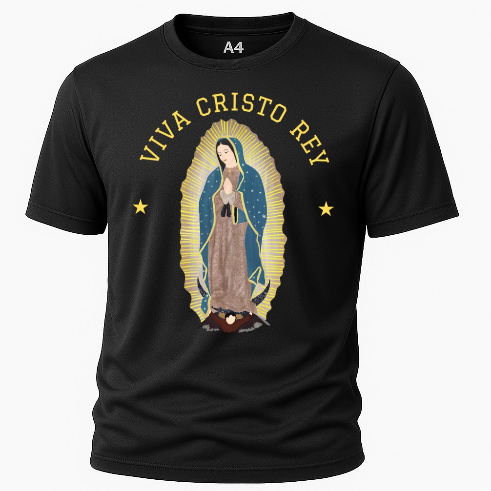 Viva Cristo Rey Our Lady Of Guadalupe Roman Catholic Gift Cooling Performance Crew T-Shirt