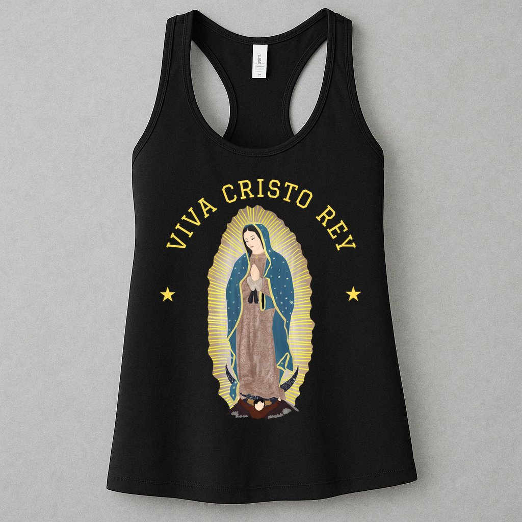 Viva Cristo Rey Our Lady Of Guadalupe Roman Catholic Gift Womens Tank Top