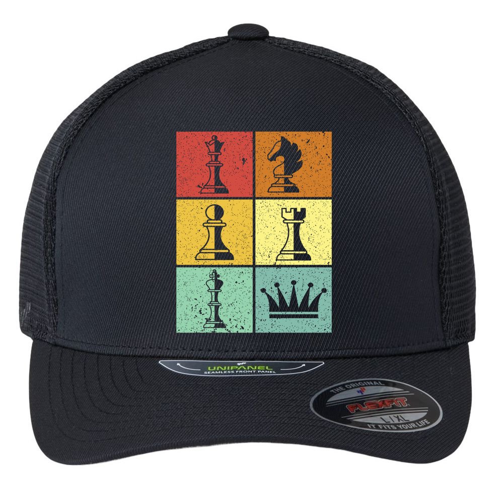 Vintage Colorful Retro Chess Gaming Cool Gift Flexfit Unipanel Trucker Cap