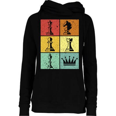 Vintage Colorful Retro Chess Gaming Cool Gift Womens Funnel Neck Pullover Hood