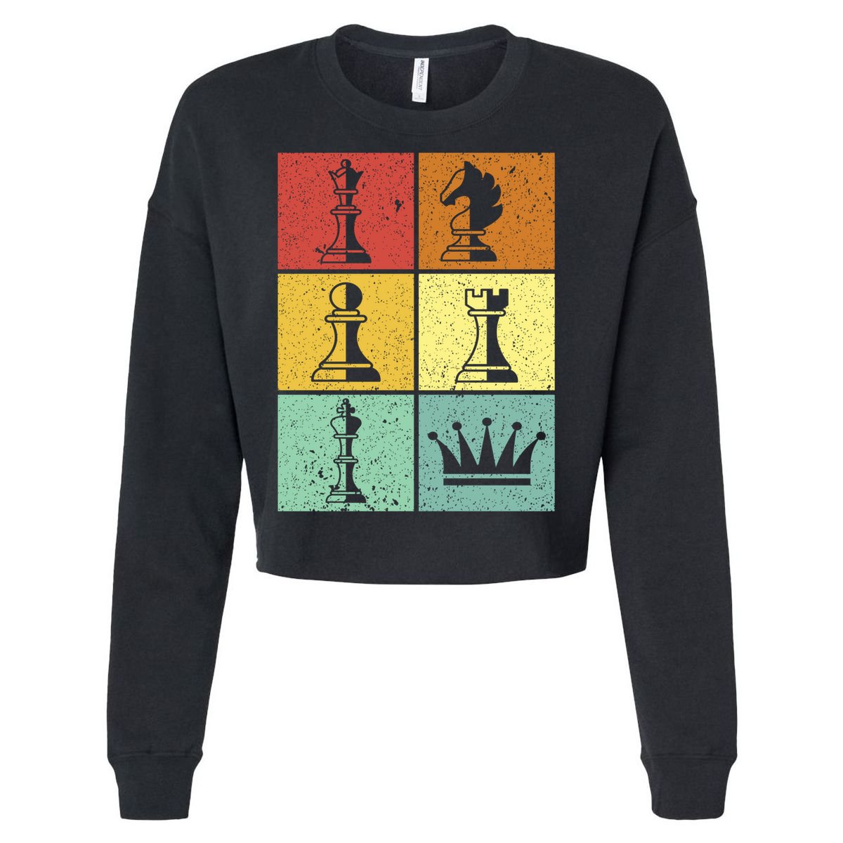 Vintage Colorful Retro Chess Gaming Cool Gift Cropped Pullover Crew